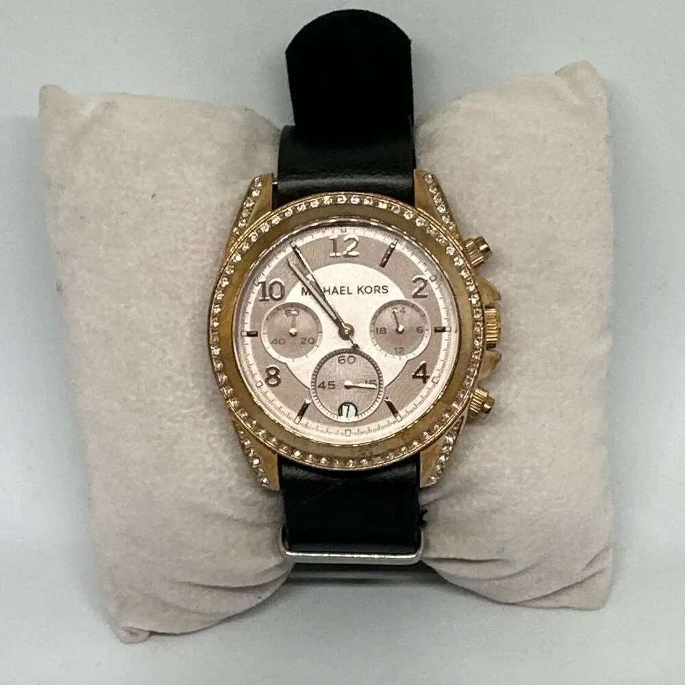 Michael Kors Blair MK5943 Women's Black Leather Analog Dial Quartz Watch HME431